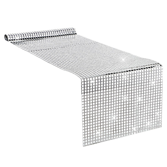 Lusofie Disco Party Table Runner，11.8 × 108 Inches Glitter Sequin Silver Table Cloth Retro 70s 80s Disco Decorations Theme Birthday Party Decorations Sequin Silver Bachelorette Party Wedding