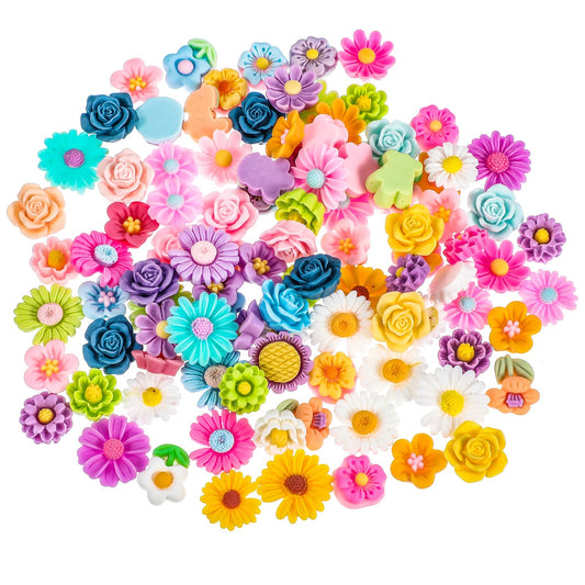 100 Pcs Flatback Resin Flower Charms Mixed Colors Daisy Flower Resin Slime Charms Mini Flower Resin Charms Flatback Cabochons Embellishment Flower Beads Charms for DIY Craft Scrapbooking Decor