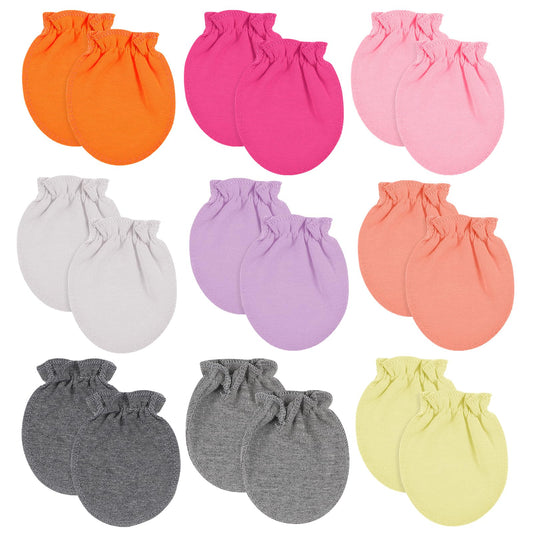 Lusofie 9 Pairs Newborn Baby Mittens Cotton Mittens for Infant Toddler No Scratch Baby Gloves Mittens for 0-6 Months Baby Girls(9 Colors)