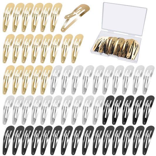 Lusofie 60Pcs Snap Hair Clips Metal Hair Clips 2 Inch Hair Snap Clips Barrettes Simple Snap Barrettes for Women Girls with Storage Box(Gold, Silver, Black)