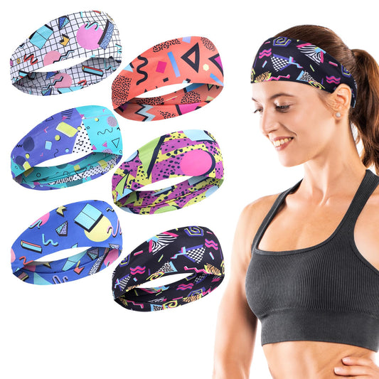 Lusofie 6 Pcs 80s 90s Vintage Headbands Retro Soft Sport Sweatbands Boho Neon Headband Universal Workout Wweatband for Men and Women for Hiking Cycling Party Travel Party Running Fitness