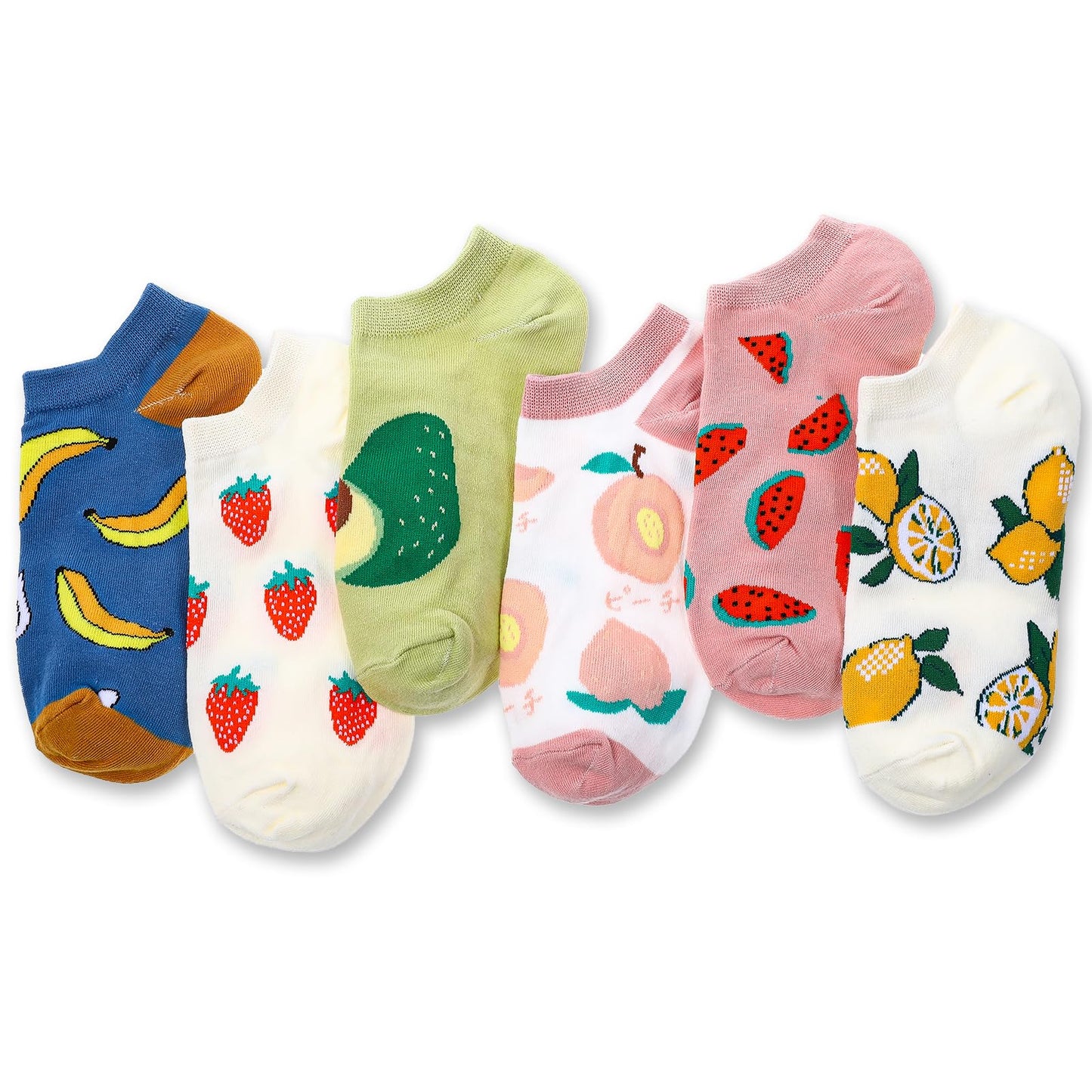 DIVINA VITAE 6 Pairs Cute Ankle Socks Fun Ankle for Women Fruit Patterned Socks Colorful Summer Short Funny Low Cut Cotton Sock for Women Ladies Girl Teen Gift