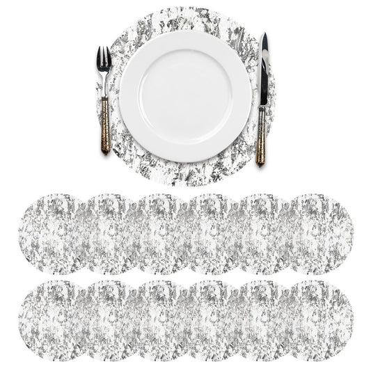 Disposable Silver Placemats 12Pcs Round Gold Foil Mesh Pressed Table Mates Gold Doilies for Dining Table Wedding Birthday Party Holiday Home Decoration