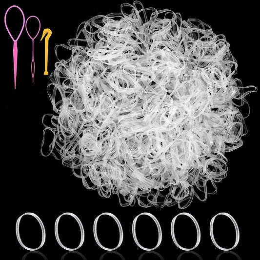 Lusofie 1000Pcs Clear Elastic Hair Bands, Small Hair Elastic Bands with 1Pc Small Elastic Hair Bands Hair Elastics Remover Cutter 2Pcs Hair Braid Tools for Kids Girls Women Braids Hair(Clear)