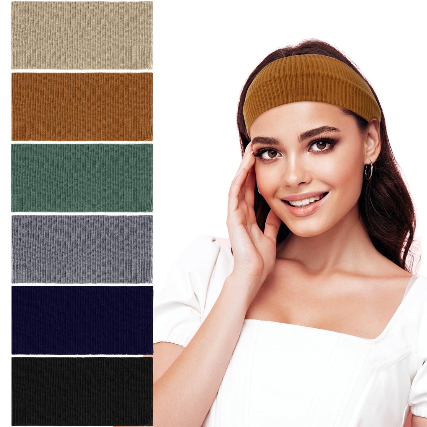 6Pcs Wide Headbands Non Slip Cloth Head Bands for Women Soft Stretchy Wide Headband Hair Accessories for Yoga Workout (Black, Gray, Blue, Khaki, Brown, Dark green)