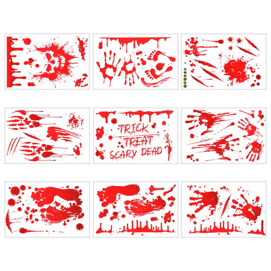 9 Sheets Halloween Clings Decorations Bloody Handprints Footprints Stickers