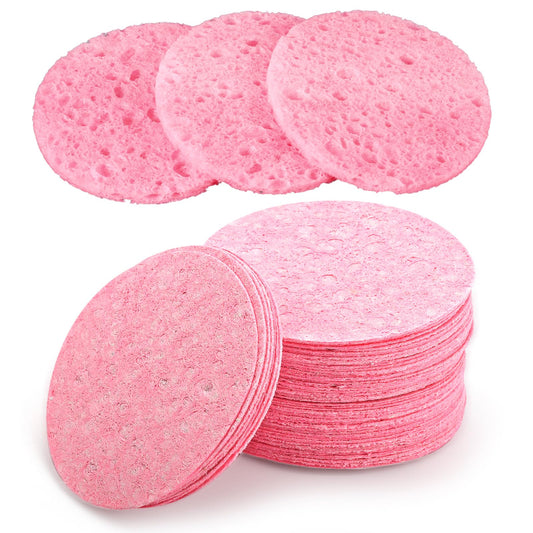 Compressed Facial Sponges 50 Pieces Disposable Expedient Travel Face Sponges for Cleansing Exfoliating Makeup Estheticians Spa(Pink)