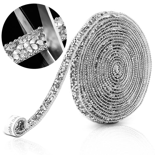 Lusofie 3 Yards Resin Rhinestone Ribbons Self Adhesive Diamond Ribbon Crystal Ribbon Roll Glitter Resin Diamond Belt Bling Rhinestone Ribbon for DIY Art Crafts