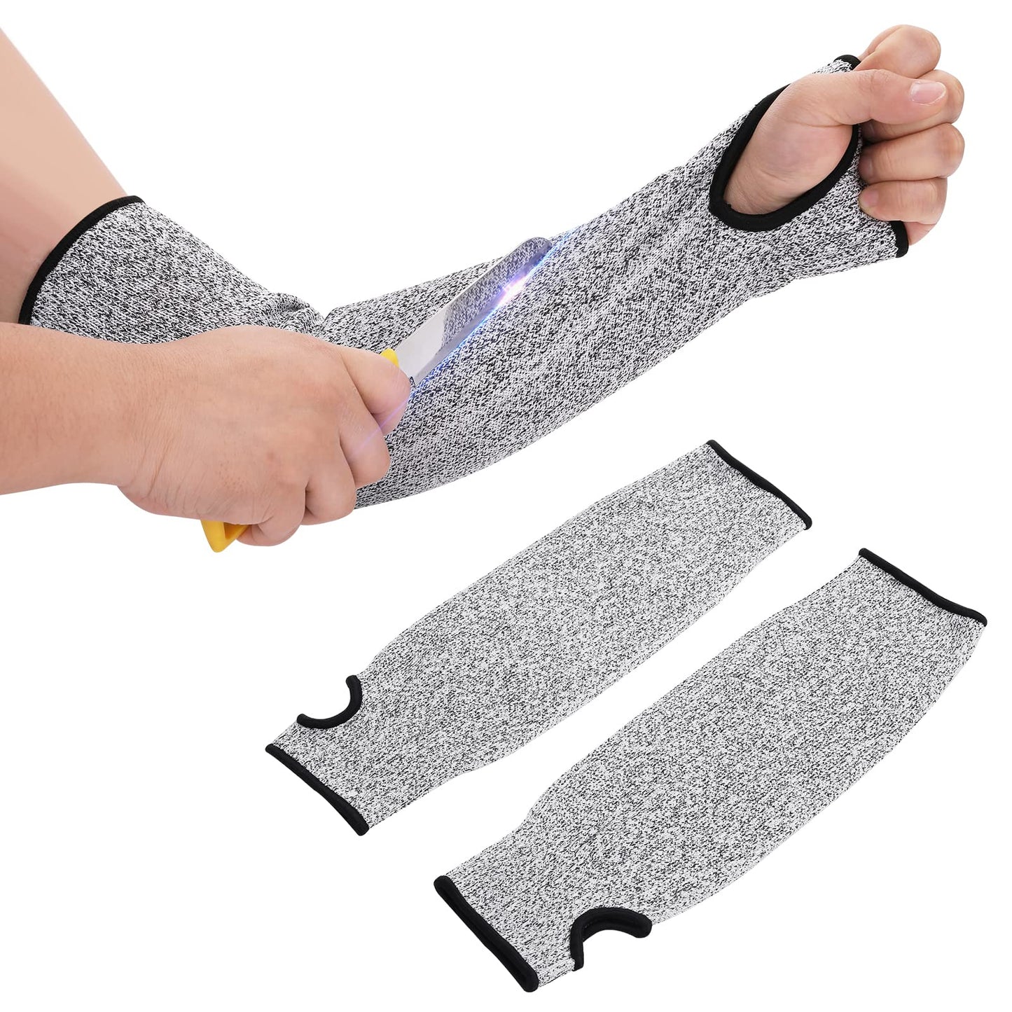 Yolev 1 Pair Cut Resistant Sleeves with Thumb Hole, Slash Resistant Safety Protective Arm Sleeves, Level 5 Protective for Garden, Kitchen, Farm Work