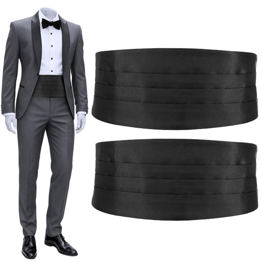 HaiFafafaing 2-Pack Men's Cumberbund Black for Tuxedo Belt Accessories Satin Cummerbund for Weddings Prom and Formal Events