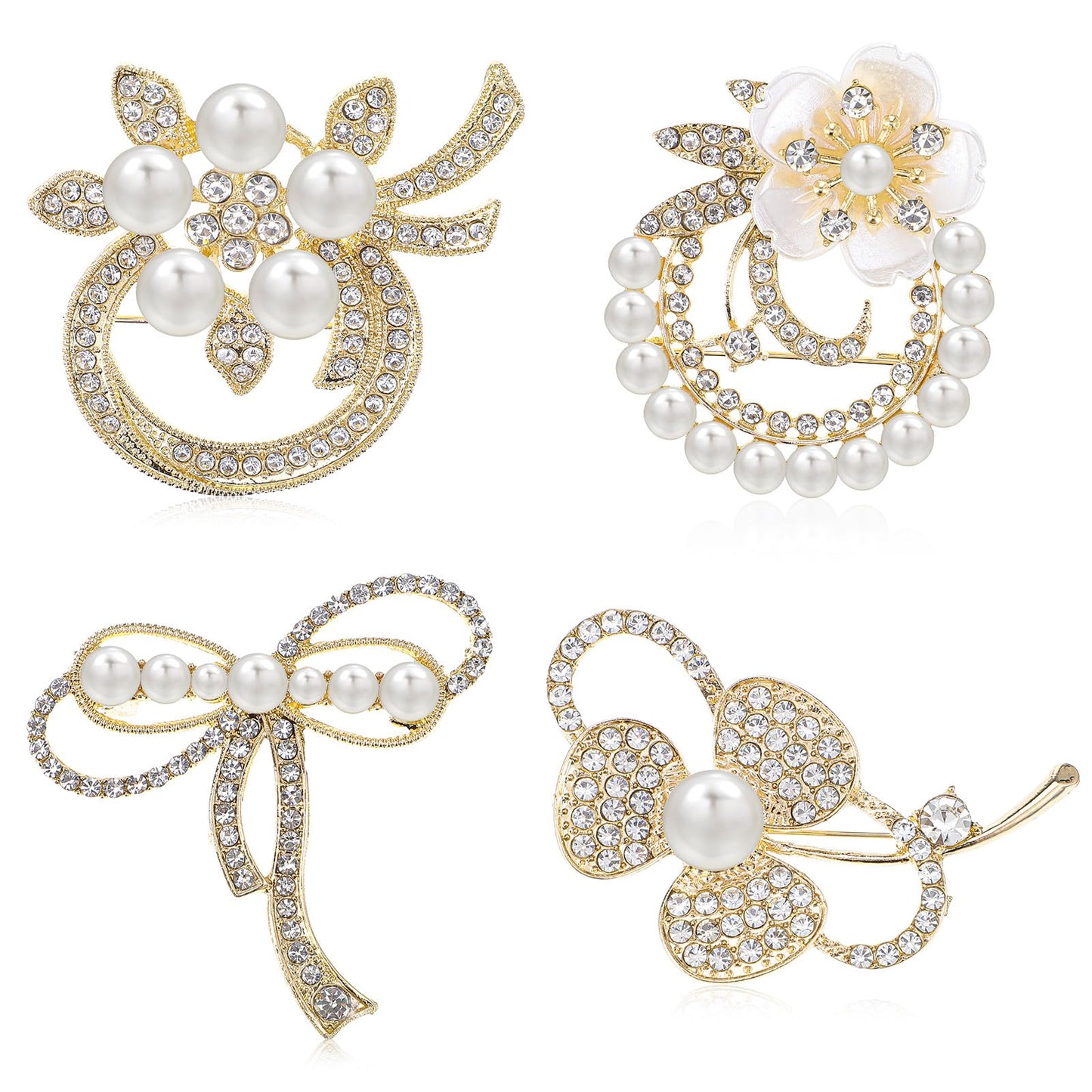 4pcs Brooches and Pins for Women, Flower Brooch, Crystal Pearl Brooch, for Women Fashion