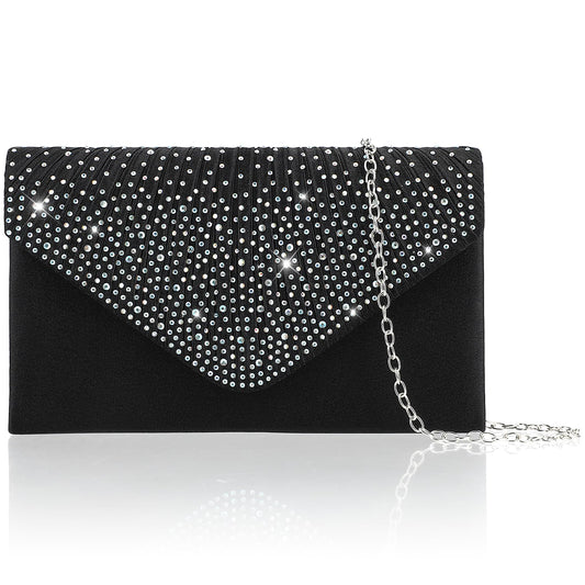 Clutch Bag for Women Black Evening Clutch Bag Glitter Small Envelopes Bag Sequin Prom Handbags With Detachable Siver Chain Strap Envelope Bag Cross Body Bag for Wedding Formal Banquet Party