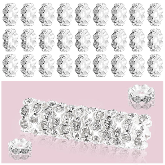 100pcs Spacer Beads for Jewelry Making 12mm Silver Rhinestone Beads for Pens Making Rondelle Beads Spaced for Bracelet Jewelry Making