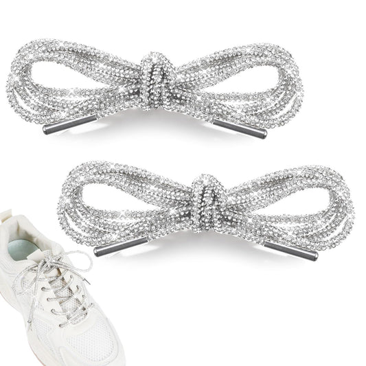 HaiFafafaing 2pcs Rhinestone Shoe Laces Bling Glitter Shoe Lace Diamond Rope Shoes Strings For Sneakers Shoelaces For Hoodies(Silver)