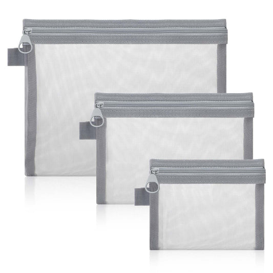 Tucnoeu 3Pcs Mesh Makeup Bag,Small Mesh Pouch,Mesh Toiletry Bag,Small and Large Mesh Pouch with Zipper,Mesh Cosmetic Travel Storage Bag Set