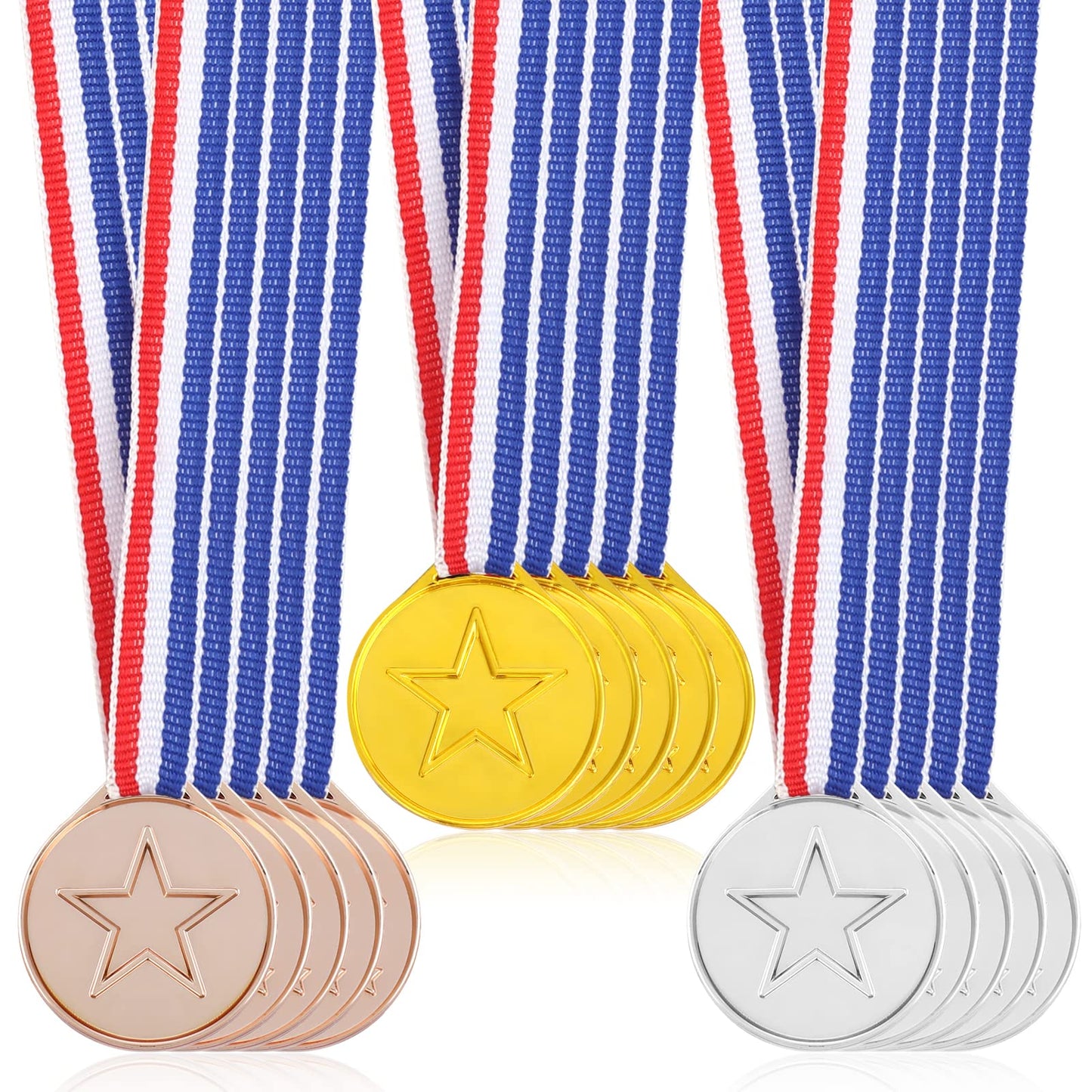 Yolev 36 Pieces Plastic Winner Award Medals, Kids Plastic Gold Medals Silver Medals and Bronze Medals for Sports, Games Competition, Talent Show, Spelling Bee, Gymnastic Party Favors, and Decorations