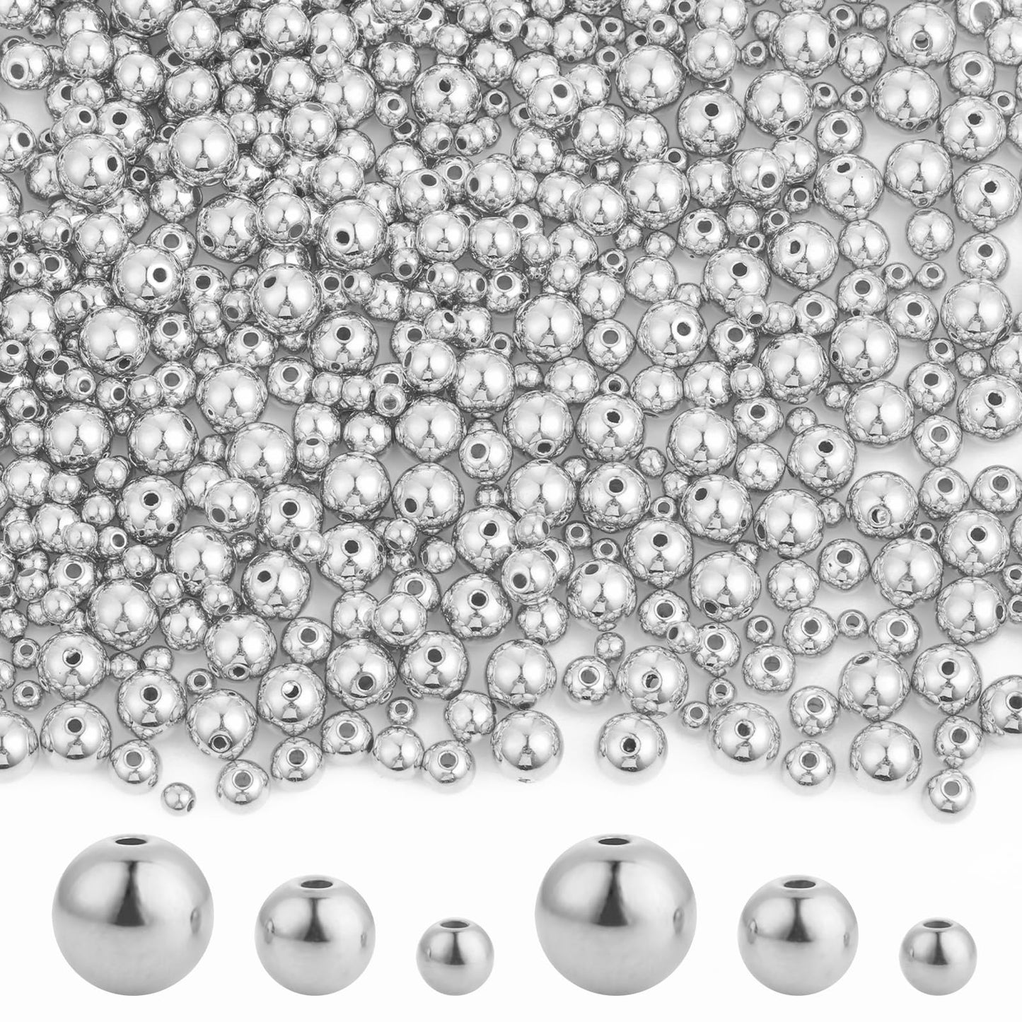 Lusofie 1200 Pieces Silver Beads,Smooth Round Beads Beaded Spacer Beads Gold Metal Beads for DIY Craft Making Jewelry Findings Bracelet Necklace Earring Making 4 Mm 6 Mm 8mm