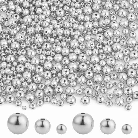 Lusofie 1200 Pieces Silver Beads,Smooth Round Beads Beaded Spacer Beads Gold Metal Beads for DIY Craft Making Jewelry Findings Bracelet Necklace Earring Making 4 Mm 6 Mm 8mm