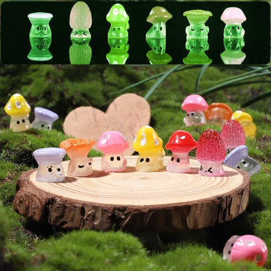 Lusofie 54Pcs Glow in the Dark Mushroom Figurines - Enchanted Fairy Garden Decor with Mini Resin Fungi, Waterproof Terrarium Accessories for Bonsai/DIY Crafts (1-2cm Height, Non-Toxic)