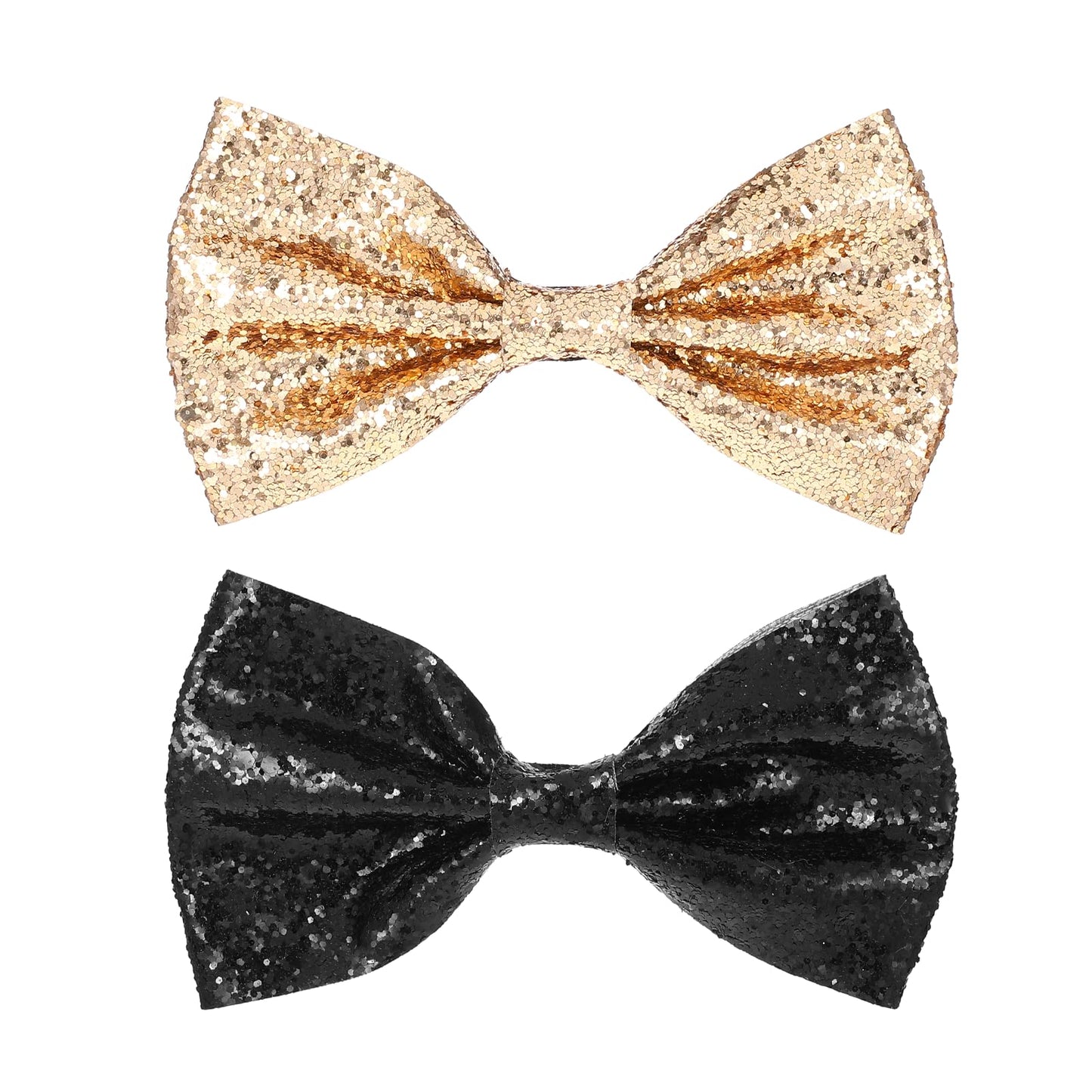 Lusofie 2Pcs Gold Bow Tie, Pre-tied Adjustable Length Mens Bow Tie Sequin Glitter Neck Bowtie for Party Banquet Wedding