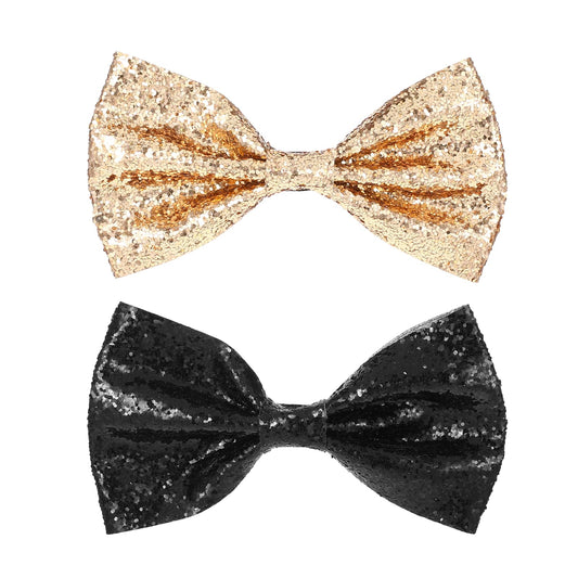 Lusofie 2Pcs Gold Bow Tie, Pre-tied Adjustable Length Mens Bow Tie Sequin Glitter Neck Bowtie for Party Banquet Wedding