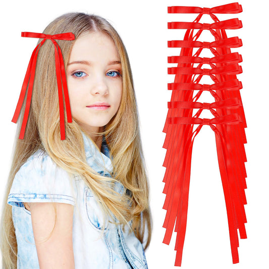 Lusofie 8Pcs Small Red Bows for Hair, Ribbon Bow Clips Alligator Red Hair Bows Barrettes with Long Tail for Women Girls Festival Party Celebrate
