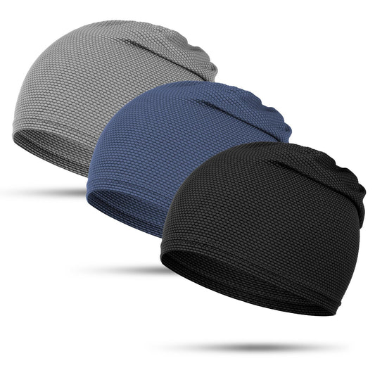 Tucnoeu 3pcs Breathable Skull Cap for Men and Women, Thin Breathable Mesh Beanie, 3D Mesh Sport Cap for Running, Cycling, Football, Helmet Liner, Black, Gray, Navy