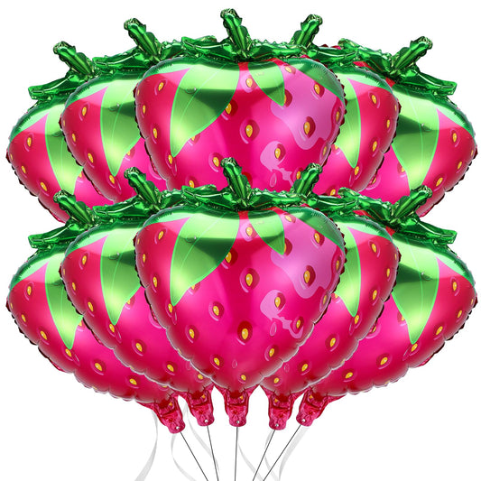 10 Pcs Strawberry Balloons 23 Inch Cute Sweet Strawberry Foil Balloons Strawberry Party Decorations with Ribbon Cute Berry Balloons for Wedding Birthday Baby Shower Party Decorations Supplies