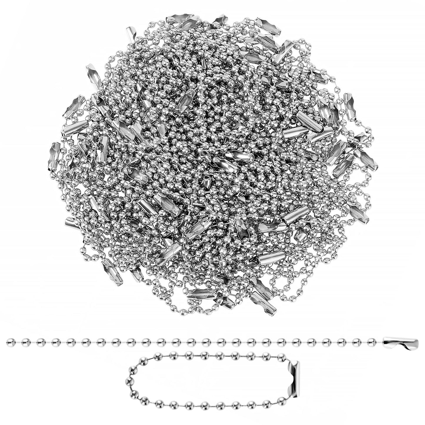 100PCS Silver Ball Bead Chain Metal Hanging Chains Metal Ball Chain with Connectors 2.4mm Iron Ball Chain Keychains DIY Necklace Jewelry Making Hanging Ornament Craft