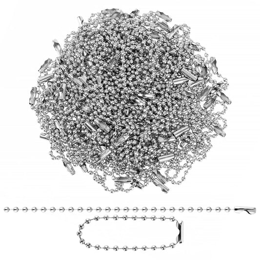 100PCS Silver Ball Bead Chain Metal Hanging Chains Metal Ball Chain with Connectors 2.4mm Iron Ball Chain Keychains DIY Necklace Jewelry Making Hanging Ornament Craft