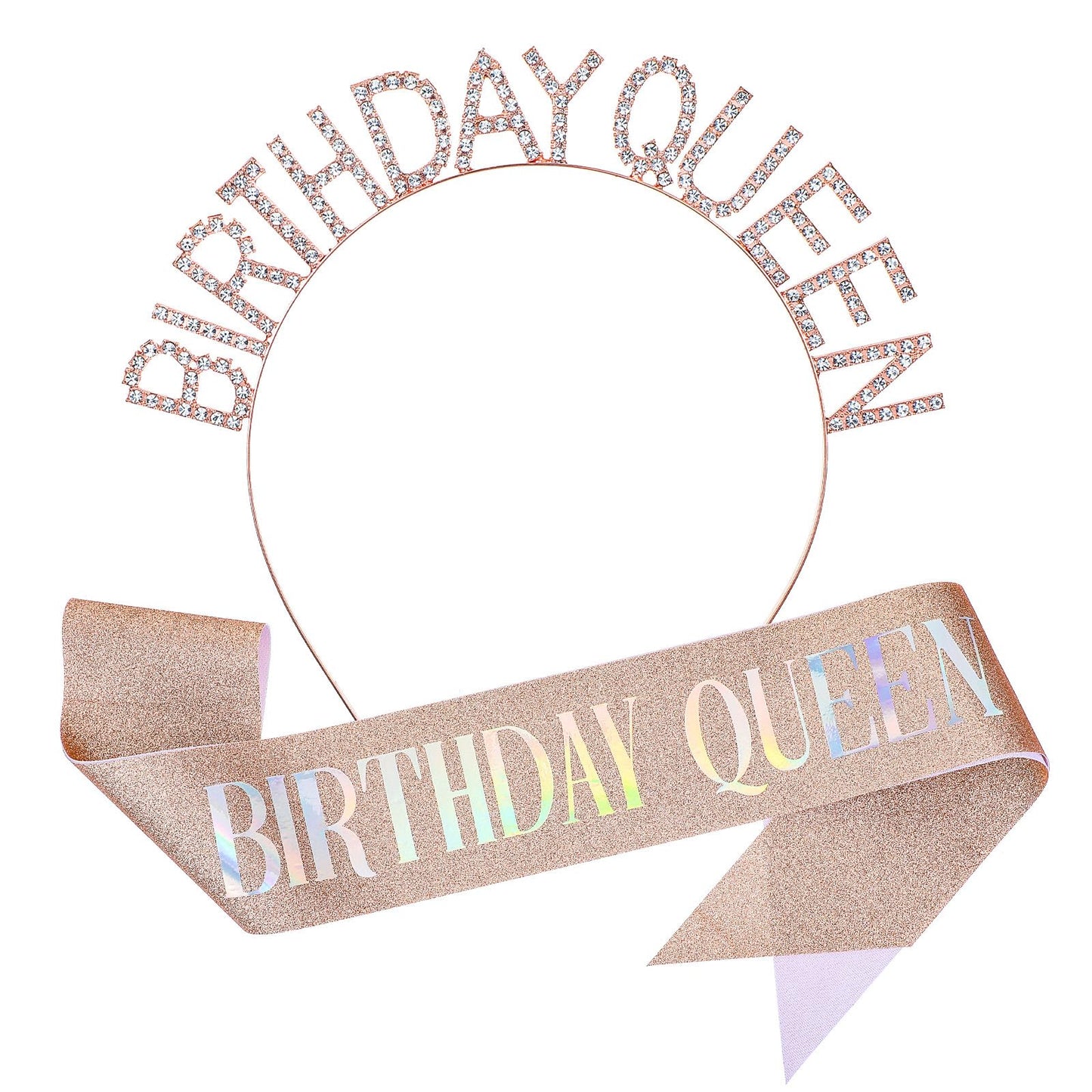 Pink Birthday Girl Sash and Crown, Shiny Birthday Crown Adult Woman, 6.69 Inch Birthday Headbands for Women High Quality Birthday Decorations