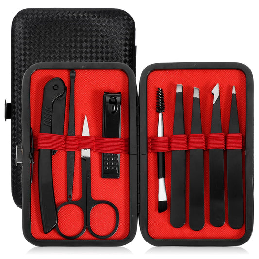 9pcs Eyebrow Tweezers for Women Professional Nail Clippers and Tweezer Kit, Eyebrow Plucker Tweezers for Ingrown Hair Removal(Black)