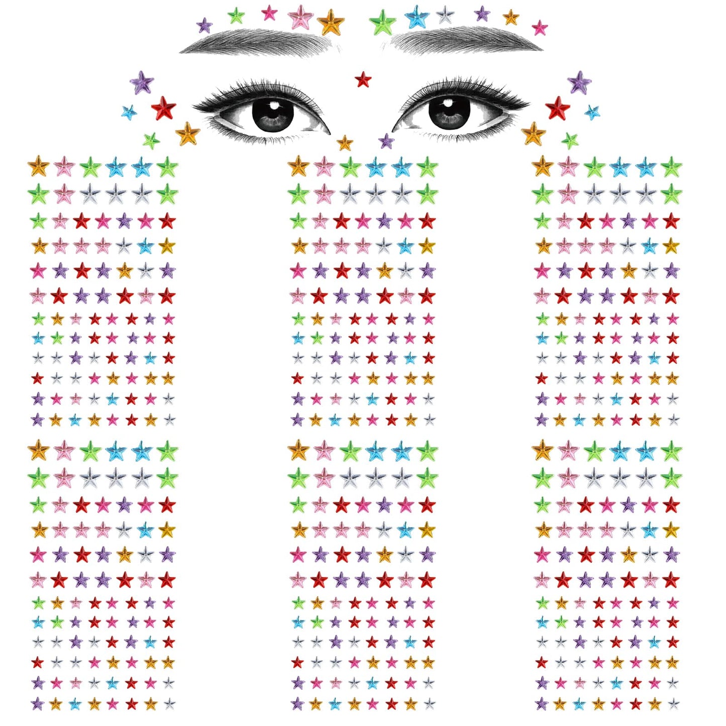 6 Sheets Star Face Stickers Colorful Star Face Gems Face Eye Rhinestones Sticker Women Makeup Jewels Stickers for Face, Nail Art, 3D Crystal Sticker Rave Accessories for Carnival Music Festival Party