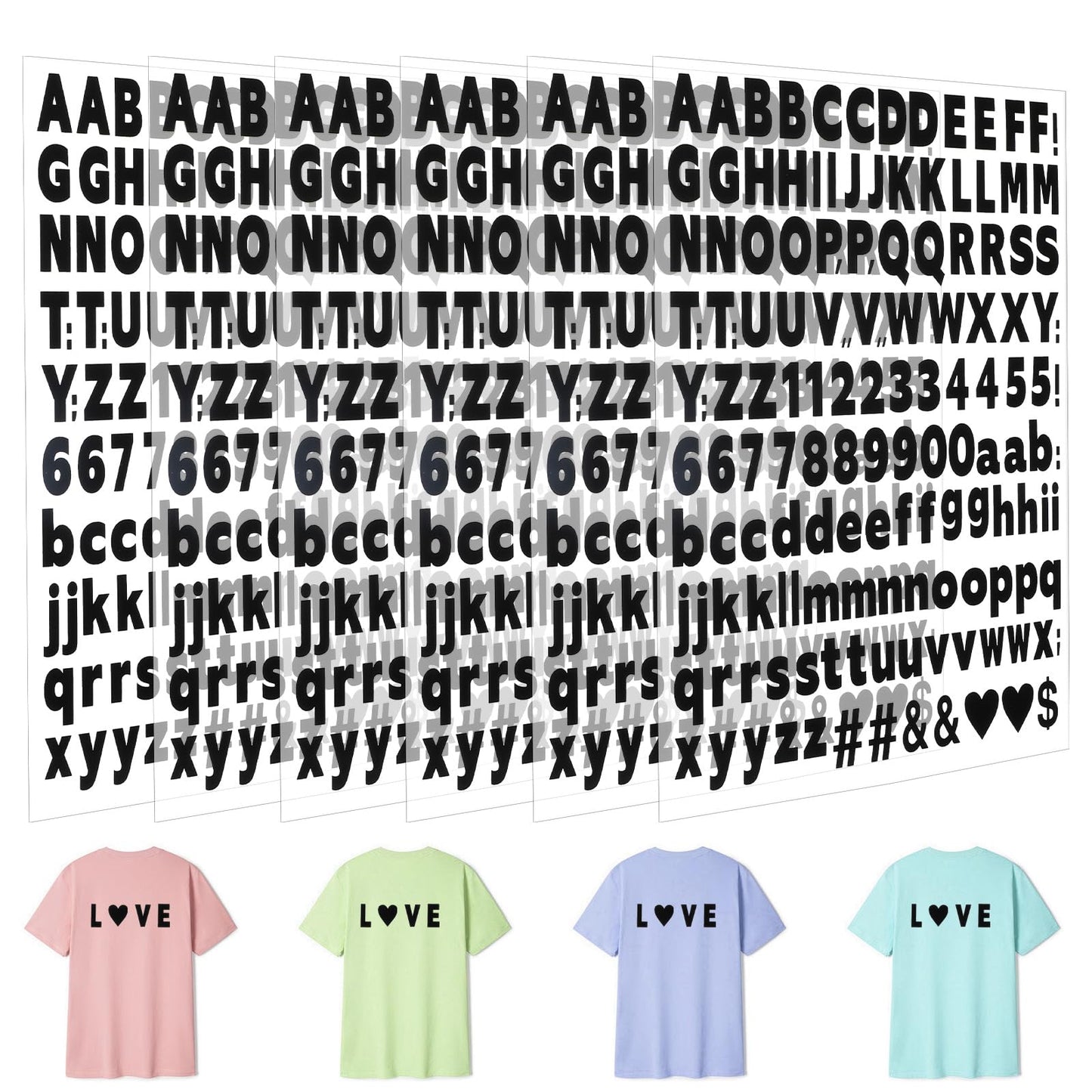 6 Sheets Iron On Letters 858 Pcs Heat Transfer Letters 1 Inch Iron On Transfers for Sport Jerseys T Shirts Team Name Clothes Slogan Printing Personalised Iron On Transfers DIY Crafts Decoration(black)