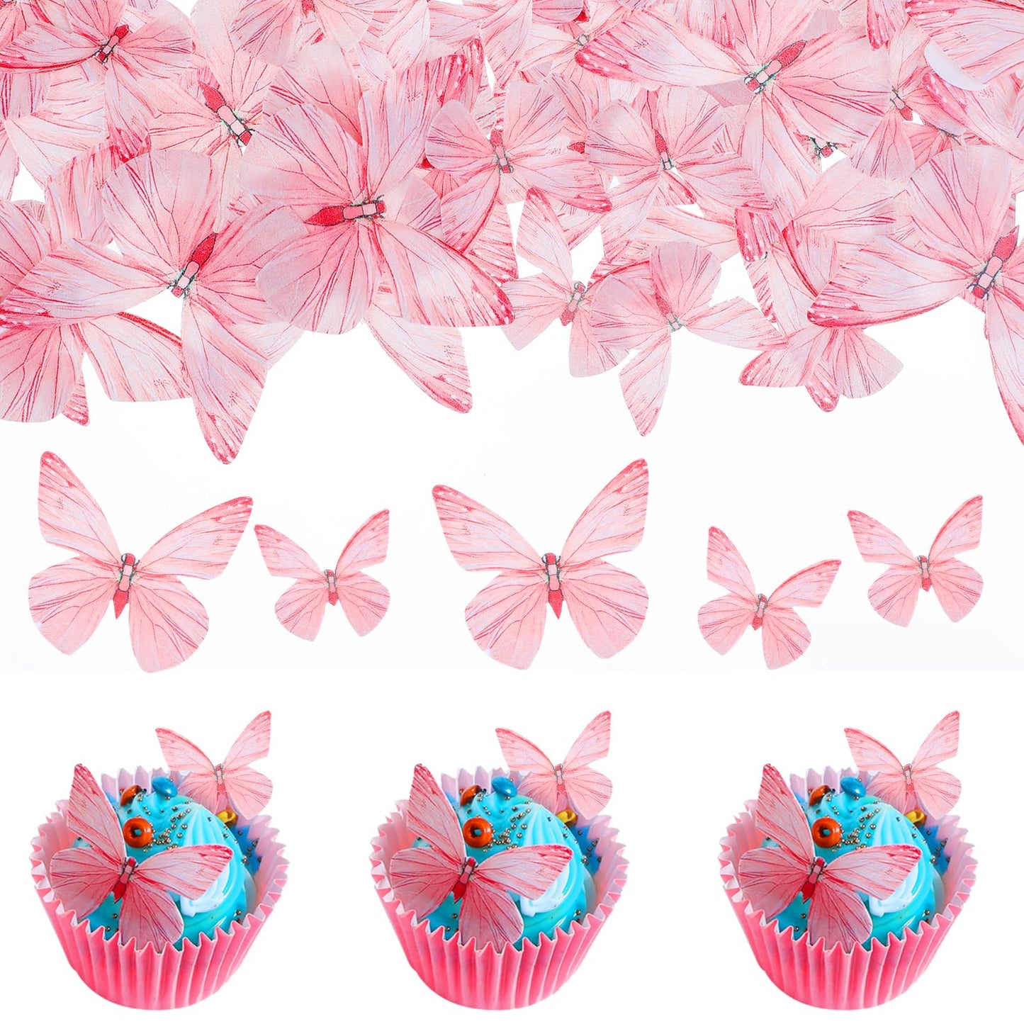 Edible Cupcake Toppers Butterfly Cupcake Picks Edible Cupcake Decorations Butterfly Theme Birthday Party Cake Supplies Pink 72Pcs