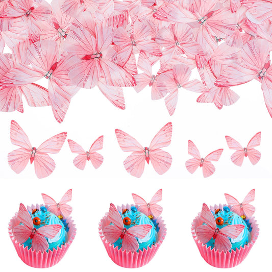 Edible Cupcake Toppers Butterfly Cupcake Picks Edible Cupcake Decorations Butterfly Theme Birthday Party Cake Supplies Pink 72Pcs