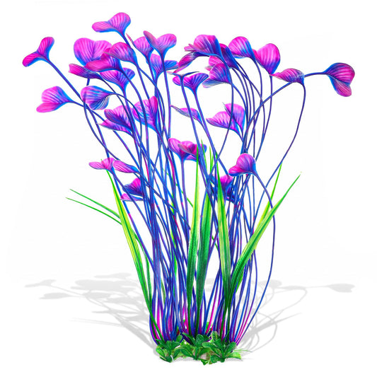 Fiyooau 1 Pack Tall Aquarium Plants Plastic Realistic 15.35 Inches Aquarium Plants with Weighted Base Artificial Fish Tank Decor for Fish Tanks Aquascaping, Purple