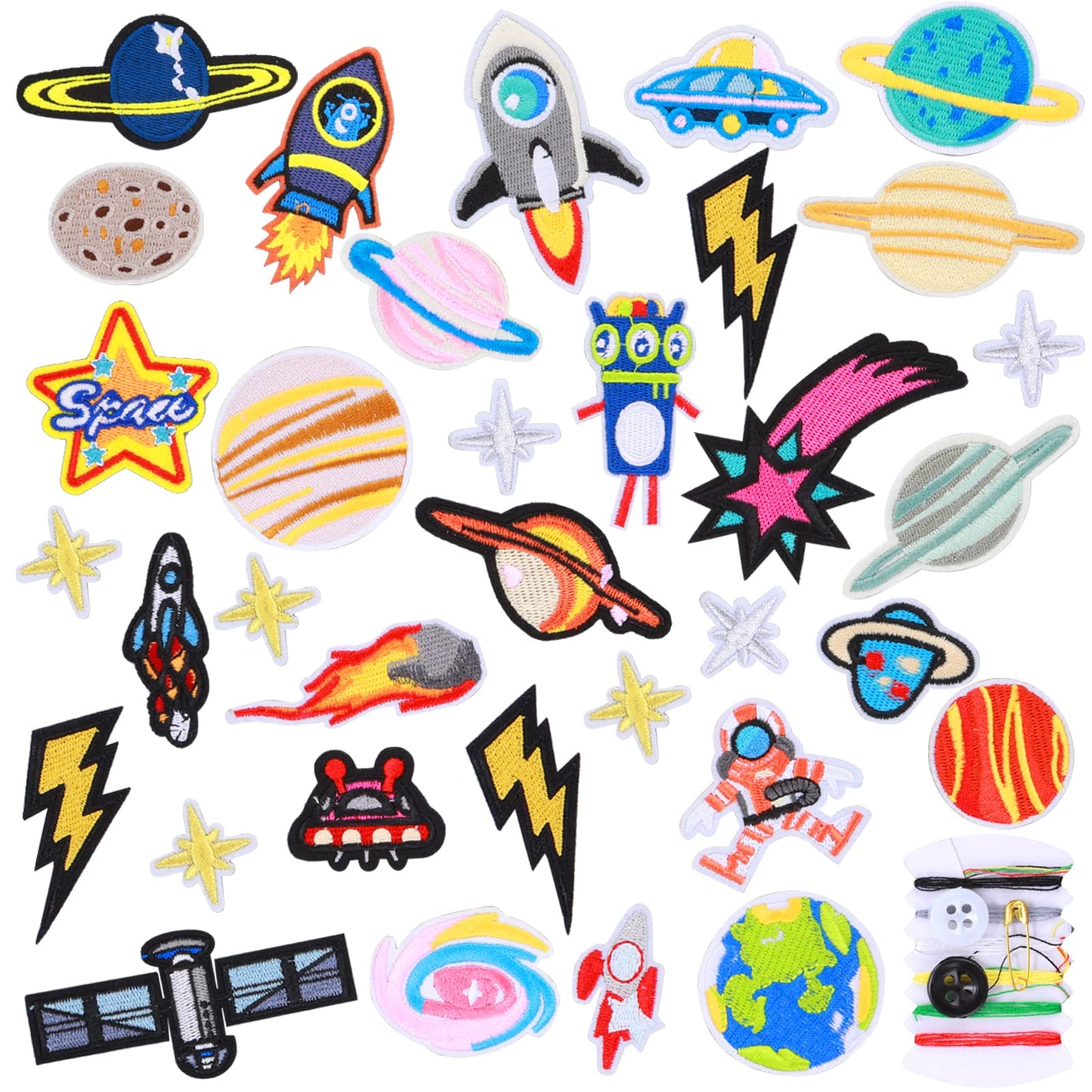 Lusofie 36Pcs Embroidered Iron On Patches Solar System Space Appliques Stickers Sewing On Patches for Clothes Backpacks Jackets Jeans Dress Hats DIY Accessories