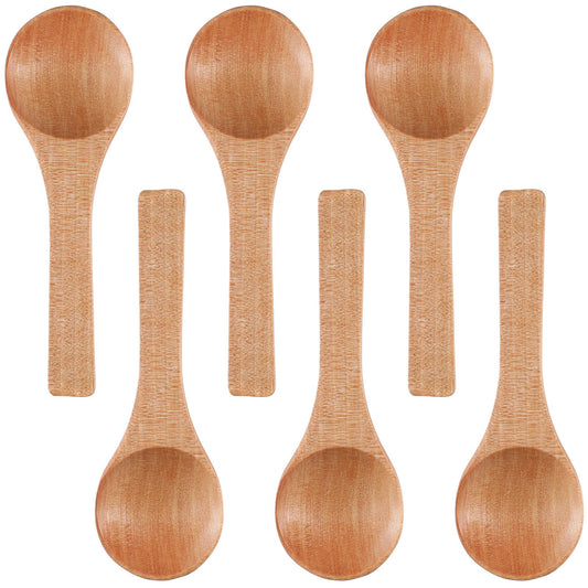 6PCS Small Wooden Spoons, 3. 5 Inch Handmade Mini Wooden Spoons for Jars Tasting Condiments Salt Sugar Coffee Tea Honey Spices,Ideal Kitchen Gift (Wood Color)