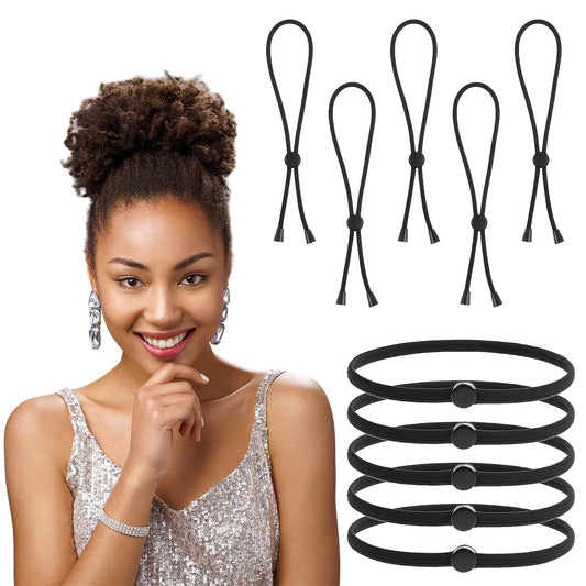 10pcs Adjustable Long Hair Ties Black Puff Cuff for Curly Hair for Women Natrual Curly Hair/Thick Hair/Kinky Hair,Afro Puff Pnoytail Large Hair Ties
