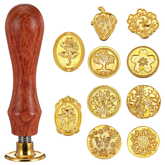10 Pcs Wax Seal Stamp Kit with Wooden Handle Botanical Flower and Butterfly Wax Seal Stamp Vintage Wax Seal Molds for Wedding Invitations, Greeting Cards, Planners, Gift Letters