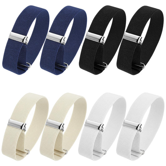HaiFafafaing 8 Pcs Shirt Sleeve Holders, Unisex Elastic Adjustable Armbands Sleeve Garters, Anti-Slip Armbands Sport Armband Strap for Men Women, Black Blue White Beige