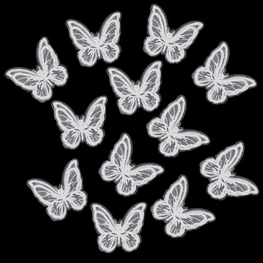 Yolev 12pcs Butterfly Lace Trim Patches Double Layers Butterfly Embroidered Patches DIY Craft Butterfly Decor Applique Patches for Sewing Craft Wedding Parties Ornament Decoration Accessories