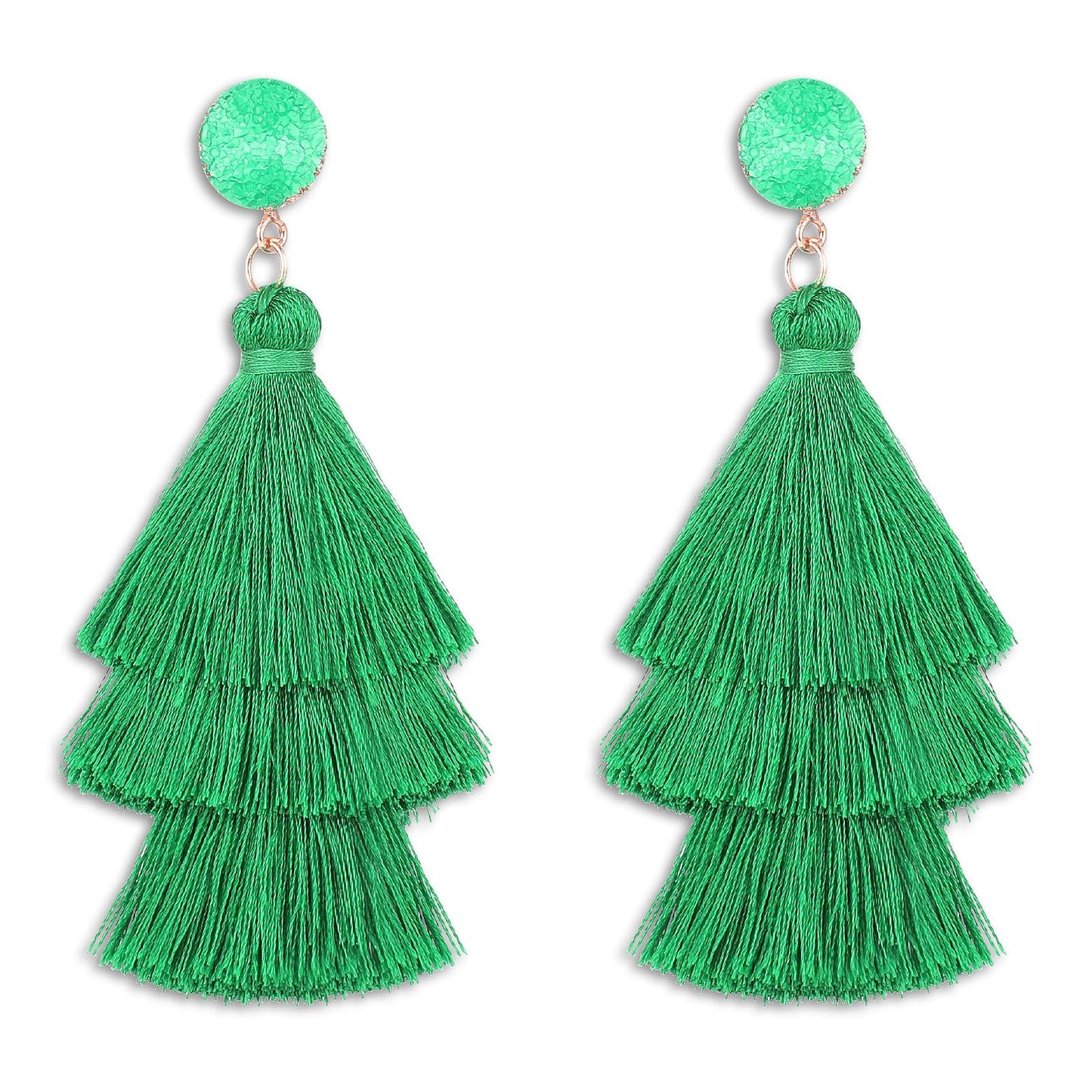 Layered Tassel Earrings for Women Bohemian Tassel Earrings Fringe Dangle Drop Earrings for Birthday Christmas Wedding Valentines Day Gift (Green)