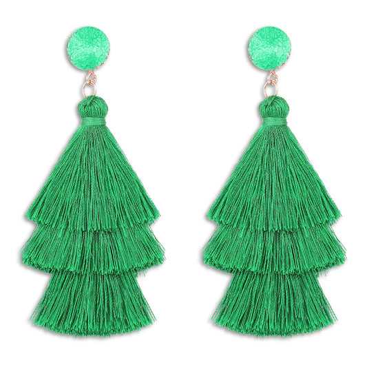 Layered Tassel Earrings for Women Bohemian Tassel Earrings Fringe Dangle Drop Earrings for Birthday Christmas Wedding Valentines Day Gift (Green)