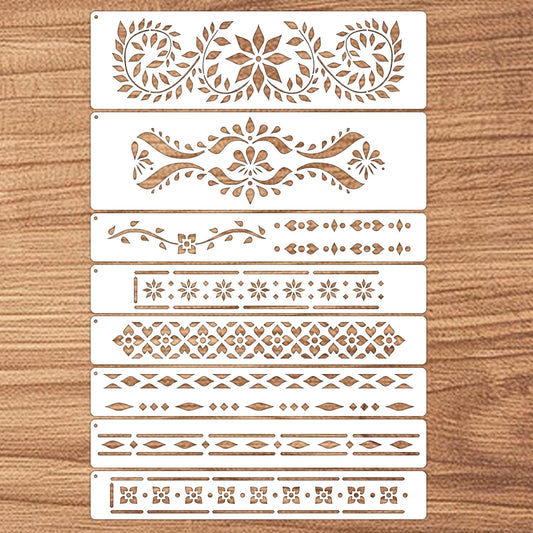 Border Stencils for Painting, Flower Lace Furniture Stencils for Crafts Reusable Wood Burning Drawing Art Paint Patterns for Wall Table Chair Cabinet Canvas Furniture Floor