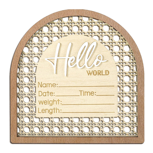 Baby Announcement Sign, 5.5in Wooden Arched Baby Shower Welcome Sign, Hello World Newborn Welcome Signs Birth Name Tag, Can be Used for Photo Props, Nursery, Newborn Gift