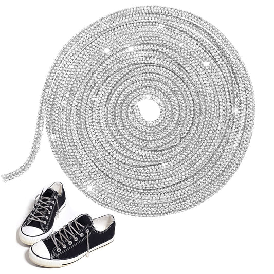 Yolev 3 Yards Shiny Round Shoe Laces Bling Shoe Laces Rhinestone for DIY Sweatpants Sneakers Hoodies Dress Decorations for Sneakers with