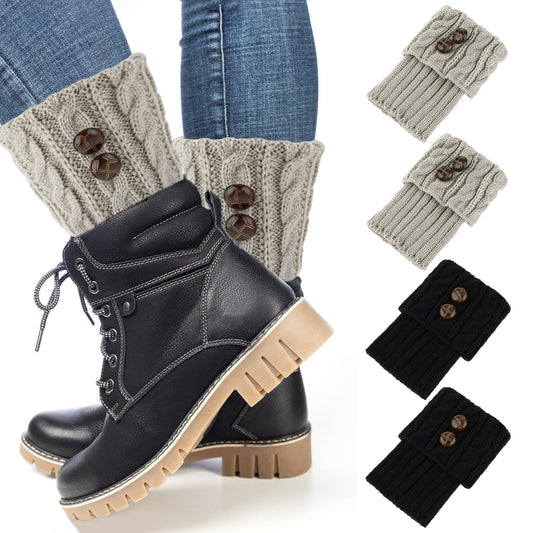 DIVINA VITAE 2 Pairs Winter Boot Cuffs for Women Knitted Crochet Boot Socks Short Leg Warmers Boot Topper Warm Short Boots Cuff Warm Cuff Socks Leg Cuffs Boot Warmers Gift(Black+Grey)