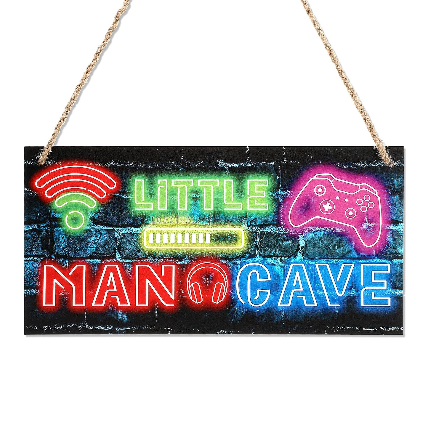 Lusofie Little Man Cave Sign Wooden Neon Gaming Signs for Boys Room Gamer Room Decor Nursery Playroom Hanging Wall Decor(5"x10",No Light)
